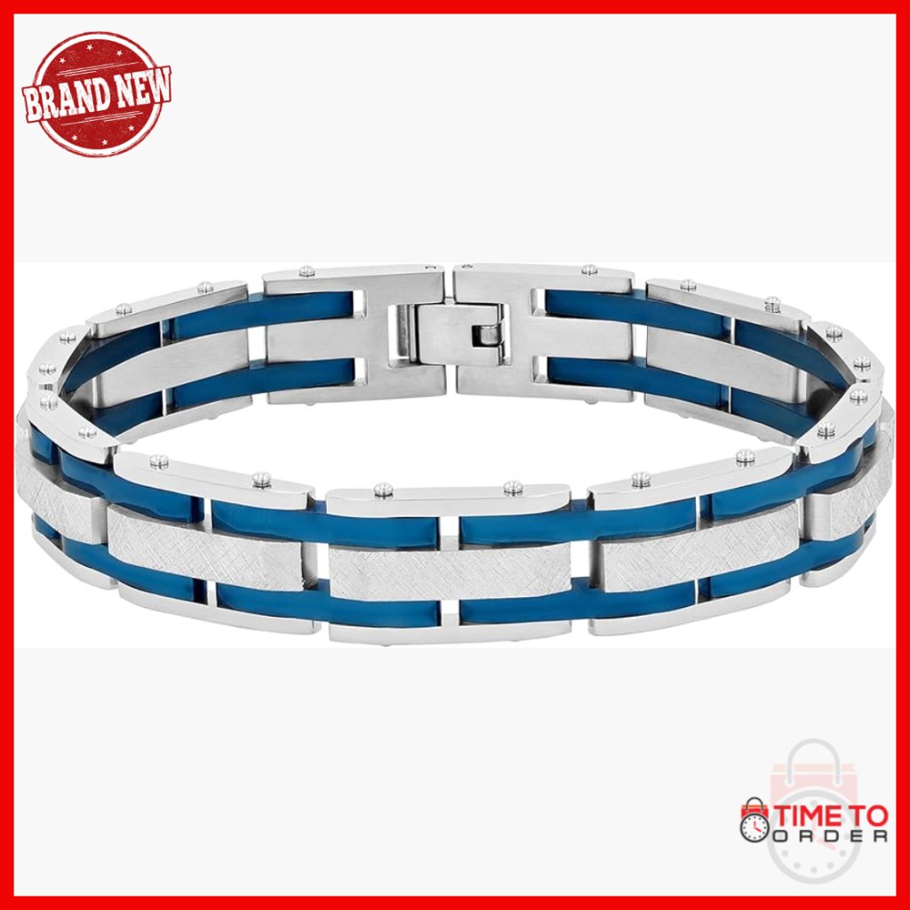 8.5" Stainless Steel Textured Link Bracelet With Secure Fold-Over Clasp